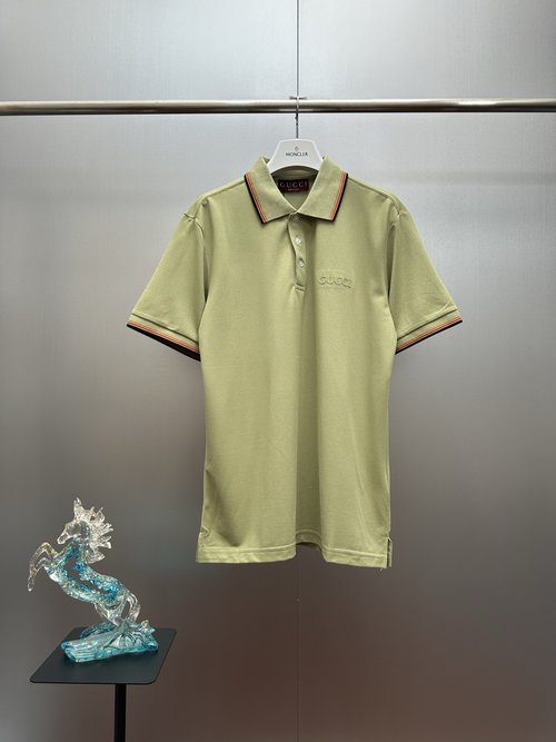 Gucci Cotton Polo Shirt with Collar Stripes and Logo Design