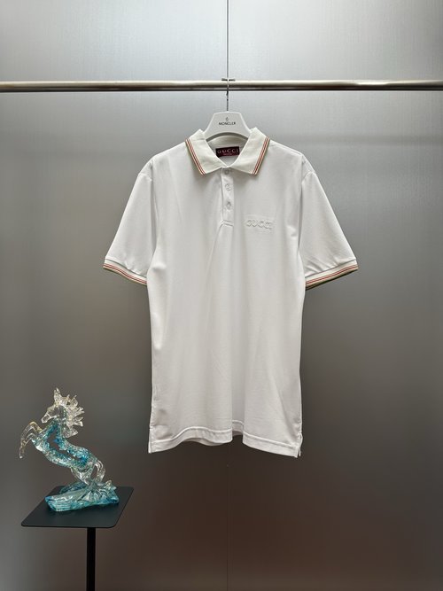 Gucci Cotton Polo Shirt with Collar Stripes and Logo Design