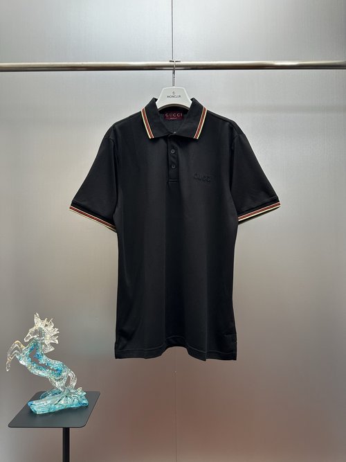 Gucci Cotton Polo Shirt with Collar Stripes and Logo Design