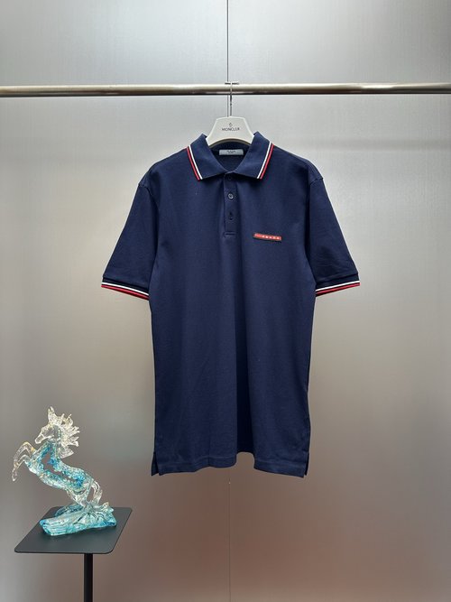 Prada Beaded Cotton Polo with Colorful Stripes and Logo