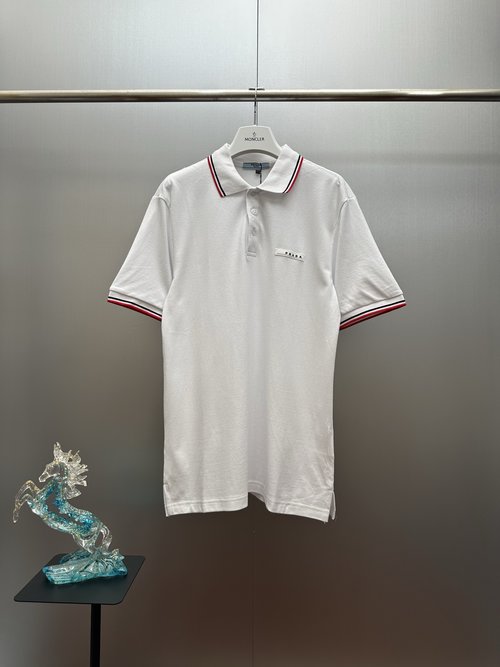 Prada Beaded Cotton Polo with Colorful Stripes and Logo