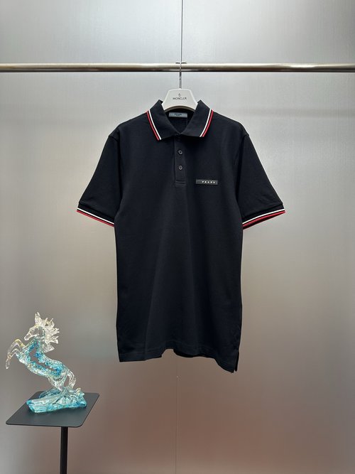 Prada Beaded Cotton Polo with Colorful Stripes and Logo