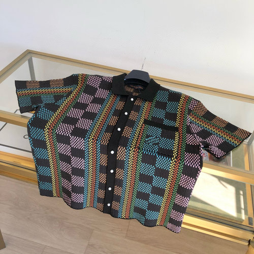 Louis Vuitton Cotton Knit Short-Sleeved Shirt with Checkered Pattern