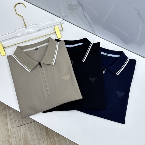 Prada Zip-up Polo Shirt with Silk-like Cotton Fabric