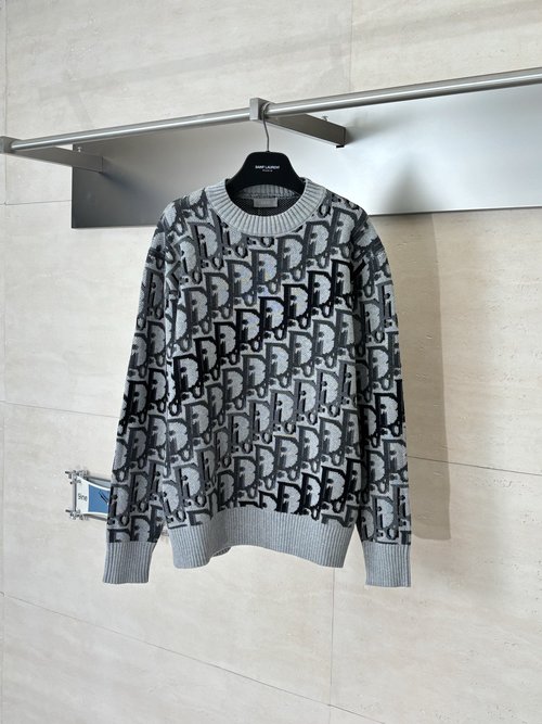 Dior Oblique Print Knit Round-Neck Pullover