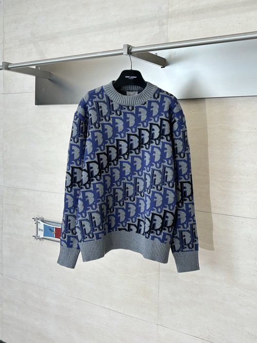 Dior Oblique Print Knit Round-Neck Pullover