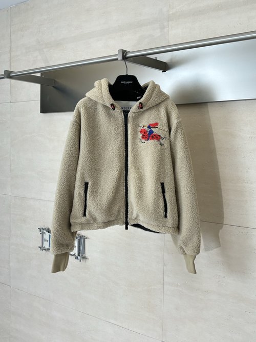 Burberry Hooded Jacket in Wool-Cashmere Blend with Equestrian Logo