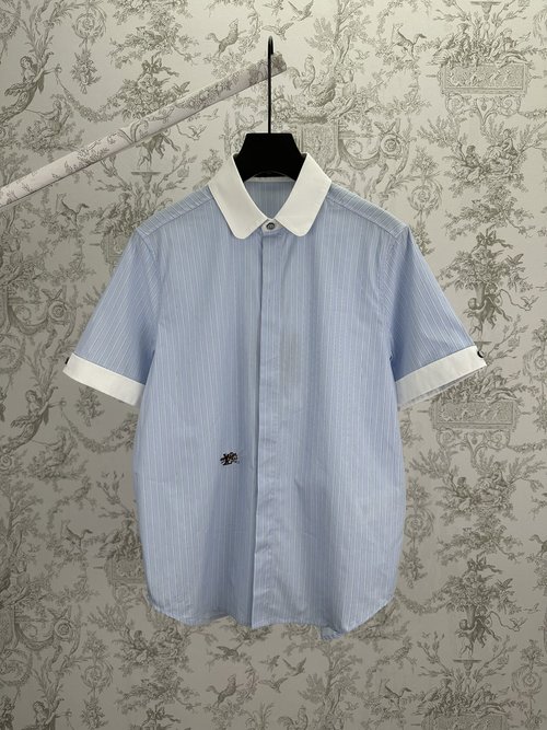 Louis Vuitton Striped Short-Sleeve Shirt with Fox Emblem