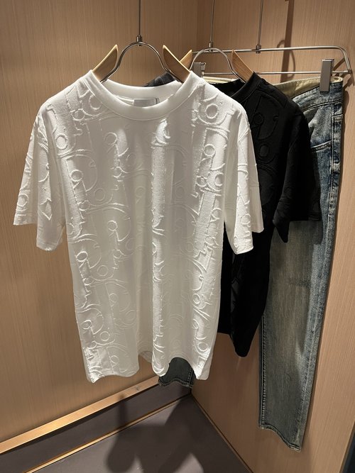 Dior Classic Cotton T-Shirt with All-Over Logo Jacquard