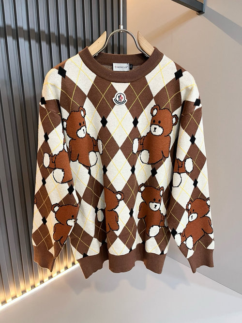 Moncler Red Knit Wool Cardigan with Monogram Logo