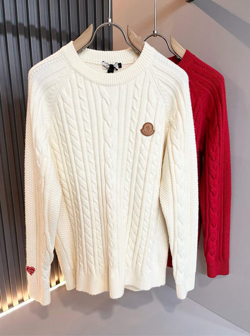 Moncler Christmas-themed Red Knit Wool Sweater with Logo Badge