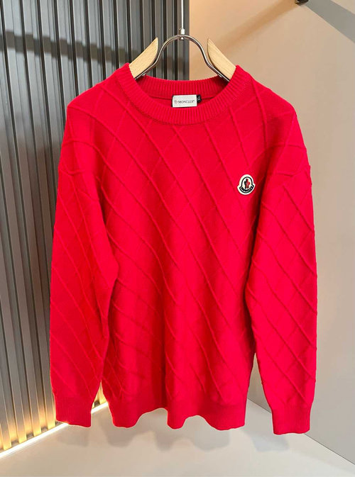 Moncler Slimming Knitted Wool Sweater with Logo Badge