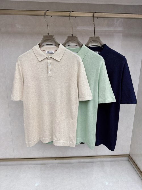 Brunello Cucinelli Breathable Collared Knit Short-Sleeve T-Shirt