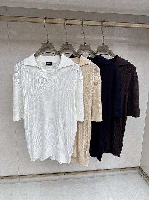 Zegna Breathable Collared Knit Short-Sleeve T-Shirt