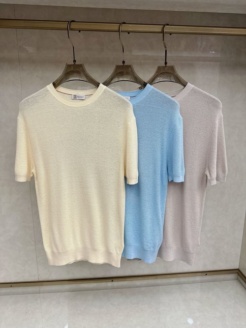 Brunello Cucinelli Soft Round-Neck Knit Short-Sleeve T-Shirt