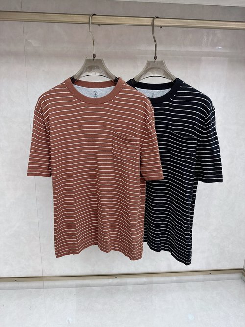 Brunello Cucinelli Solid Color Knitted Short Sleeve T-Shirt