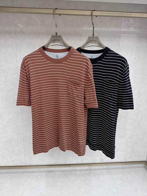 Brunello Cucinelli Solid Color Knitted Short Sleeve T-Shirt