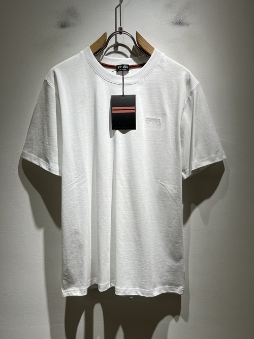Zegna Short-Sleeve Casual Base Shirt with Embroidered Logo