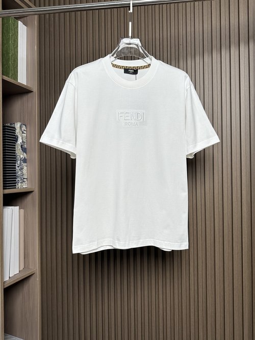 Fendi White Round-Neck Short-Sleeve T-Shirt, Peru Cotton