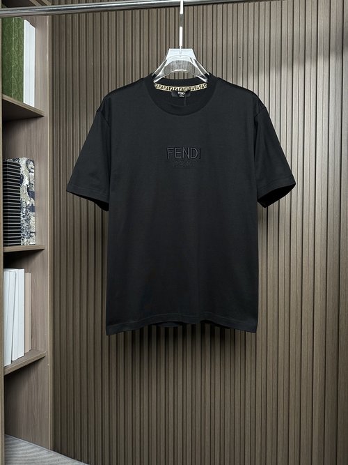 Fendi Black Round-Neck Short-Sleeve T-Shirt, Peru Cotton