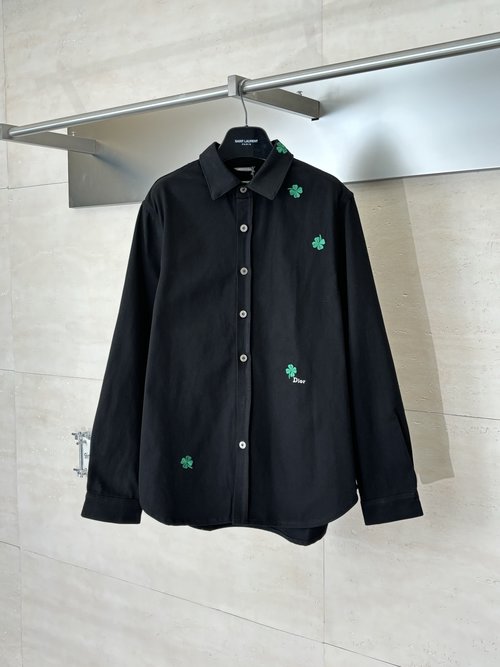 Dior Four - Leaf Clover Embroidered Denim Shirt