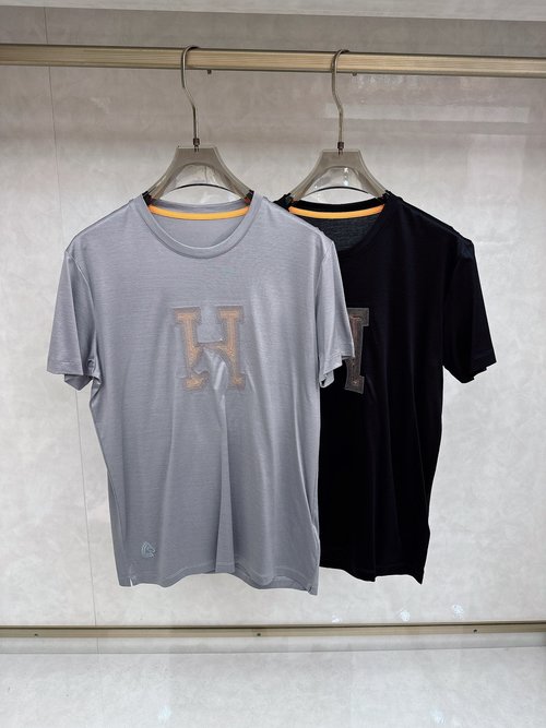 Hermes Horse Head Embroidery Round Neck T-Shirt with 3D Effect