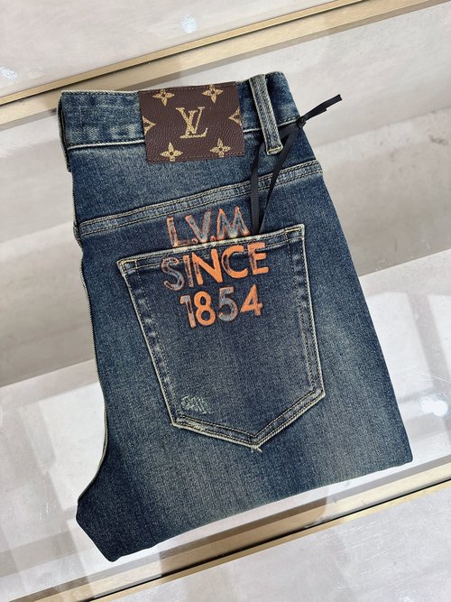 Louis Vuitton High-quality Jeans with Classic Logo and Stretch Fabric