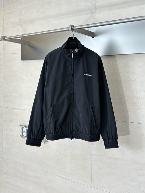 Balenciaga Embroidered Logo Collared Windproof Jacket