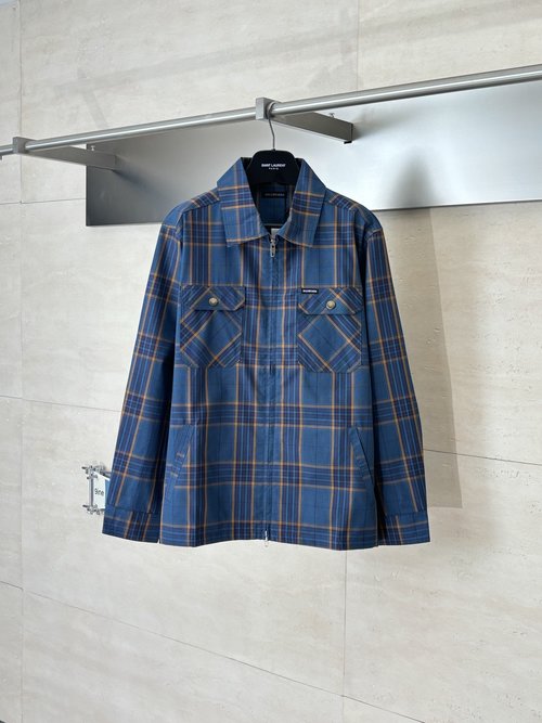 Balenciaga Cotton Checked Zipper Shirt-style Coat