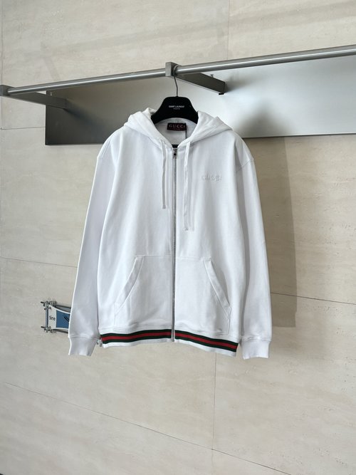 Gucci Embroidered Logo Zipper Hoodie with Rib