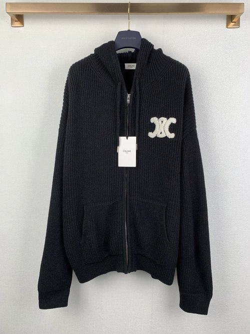 Celine Merino Wool Hoodie with Embroidered Emblem (替换logo为更通用的emblem)