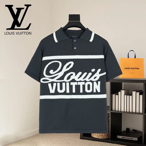 Louis Vuitton Classic Jacquard Knitted Short-Sleeve Shirt in Sky Blue