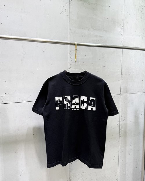 Prada Short Sleeve T-Shirt with Black & White Letter Patchwork