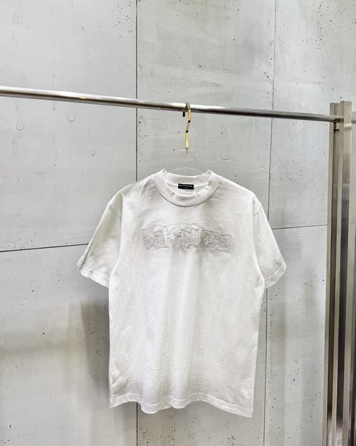 Balenciaga Short Sleeve T-Shirt with Distressed Letter Patchwork