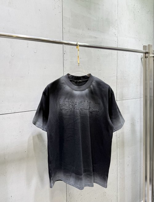 Balenciaga Short Sleeve T-Shirt with Distressed Letter Patchwork