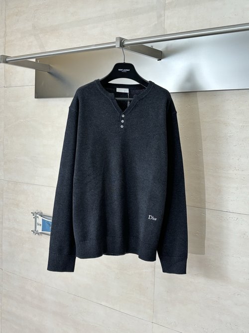 Dior Wool Blend Knit Pullover with Henry Collar