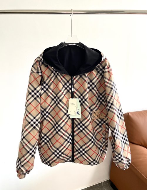 Burberry Classic Check Embroidered Reversible Jacket with Attached Hood