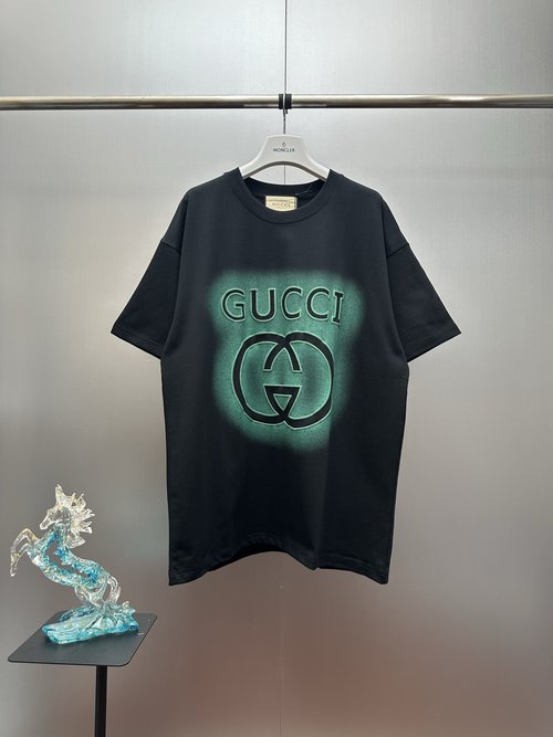 Gucci Black T-shirt with Green Double G Print