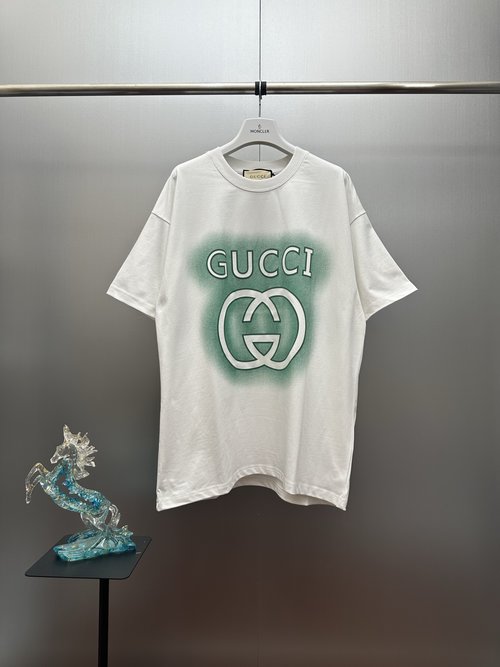 Gucci White T-shirt with Green Double G Print