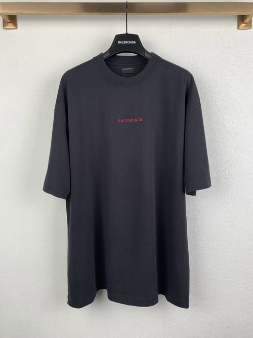 Balenciaga Organic Cotton Logo Embroidery Round Neck T-Shirt