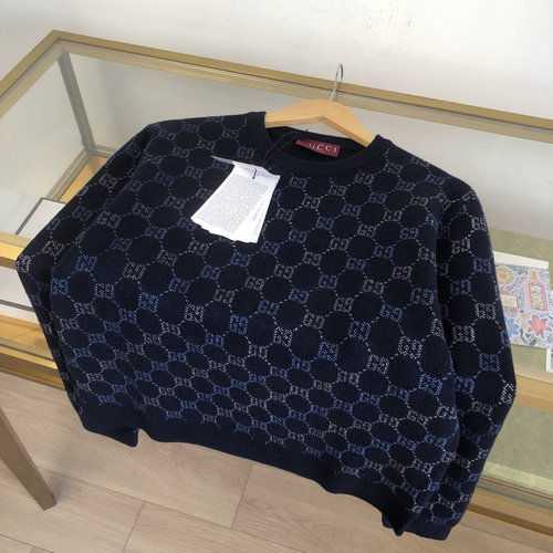 Gucci Double-Faced Wool Crew Neck Pullover with GG Motif