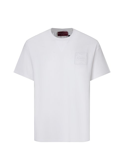 Gucci Logo Embroidery T-shirt in White and Blue