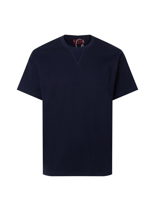 Gucci Logo Embroidery T-shirt in White and Blue