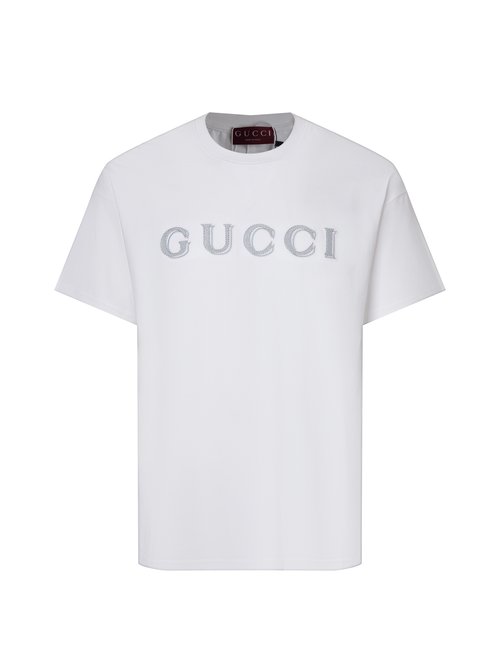 Gucci Logo Embroidery T-shirt in White and Green