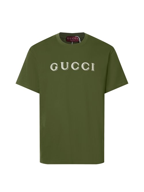 Gucci Logo Embroidery T-shirt in White and Green