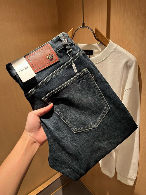 Dior High-Quality Leather Logo Denim Jeans for Timeless Style