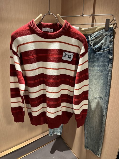 Dior Holiday Knit Wool Sweater with Logo Badge