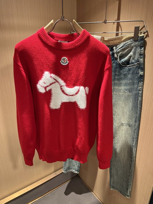 Moncler Holiday Knit Wool Sweater with Logo Badge