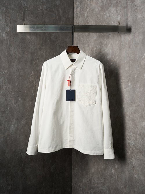 Louis Vuitton Pure White Monogram Embossed Dress Shirt
