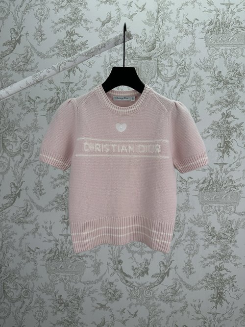 Dior Pink Cashmere Knit Short-Sleeve Top